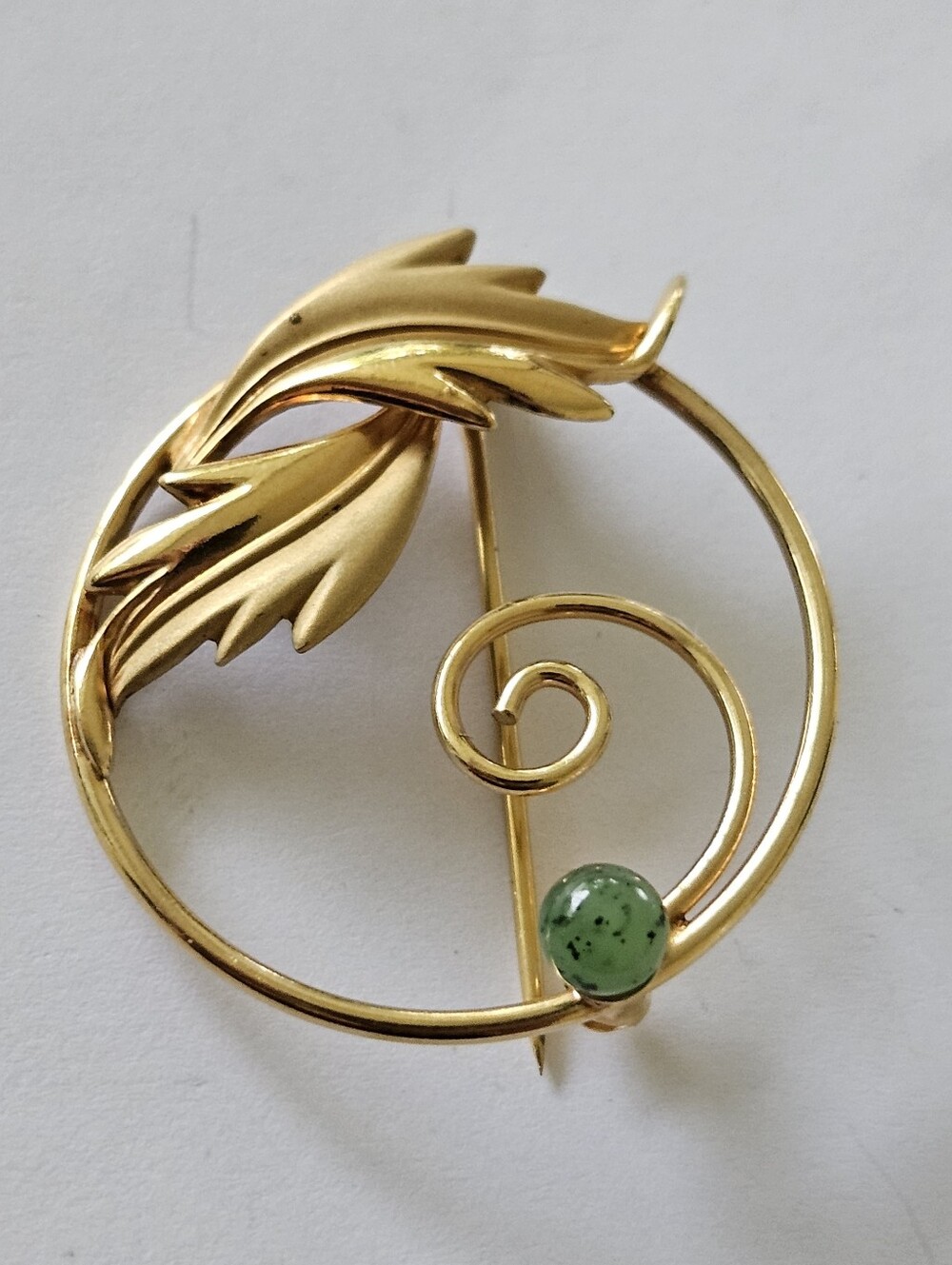 Gold VINTAGE BROOCH, Signed C Brooch, Goldtone Leaf Brooch